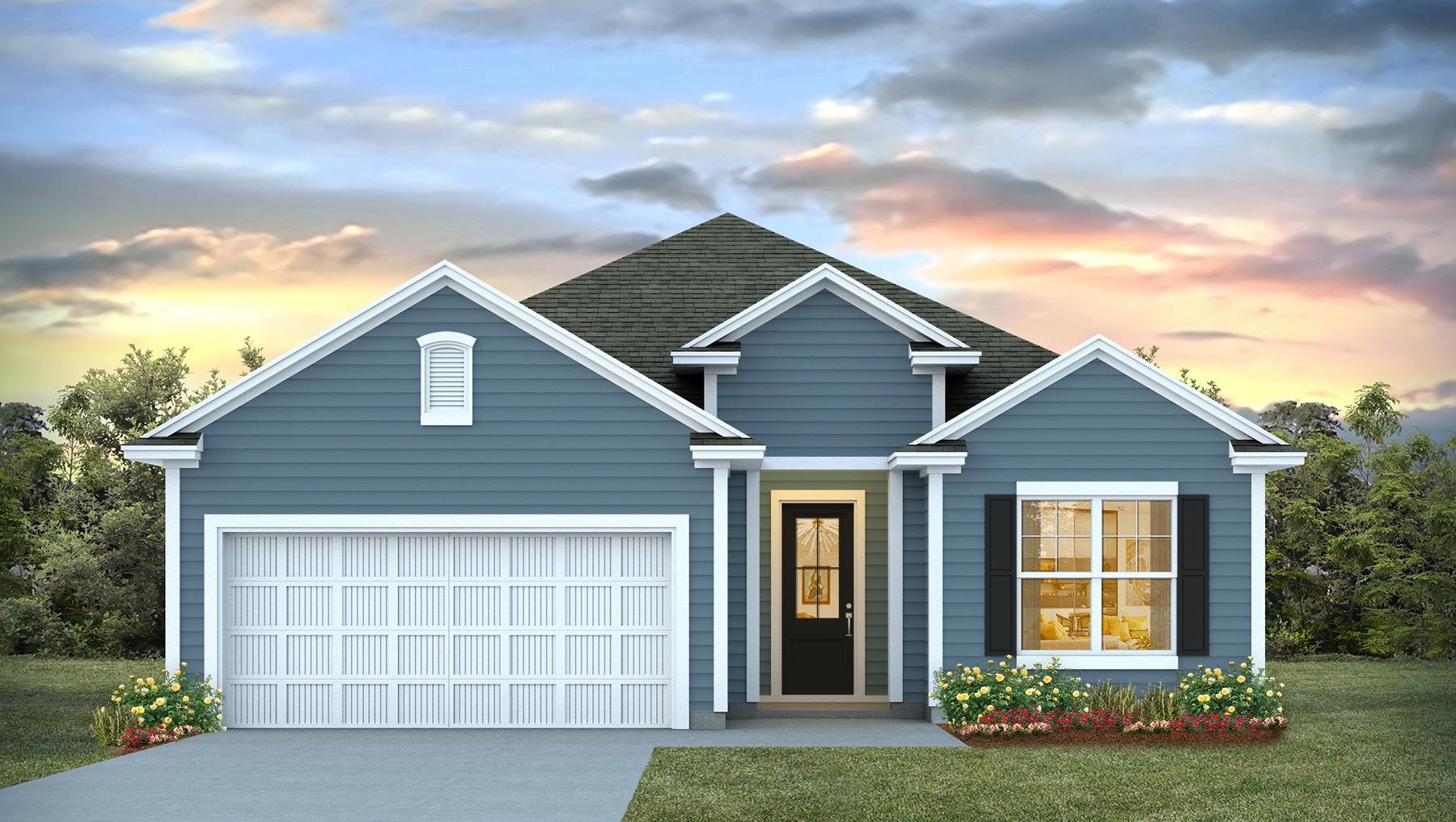 Eaton A elevation with 2-car garage Lexington, SC