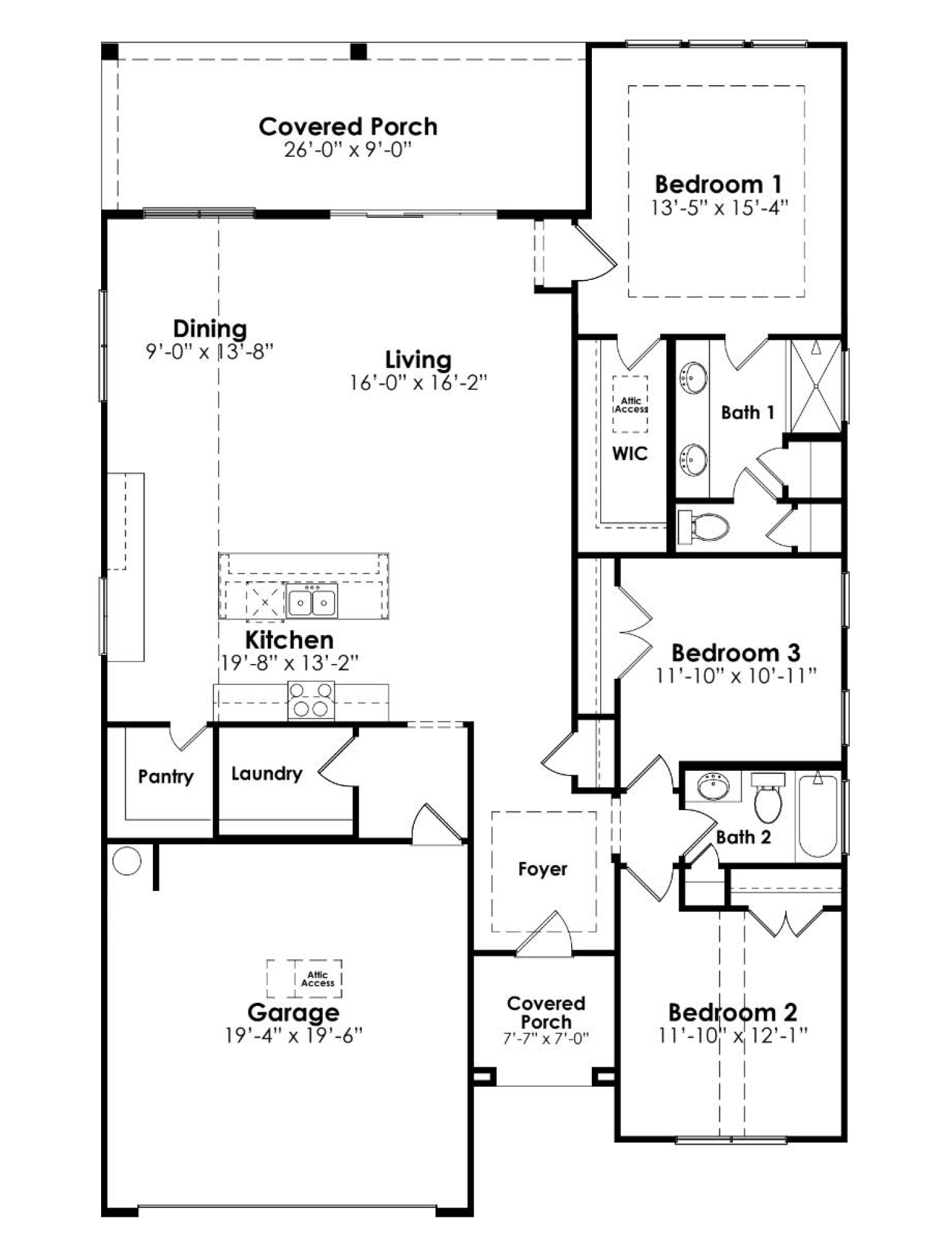 Eaton Floorplan Image with 3 bedrooms and 2 bathrooms Old Chapin Reserve Lexington, SC
