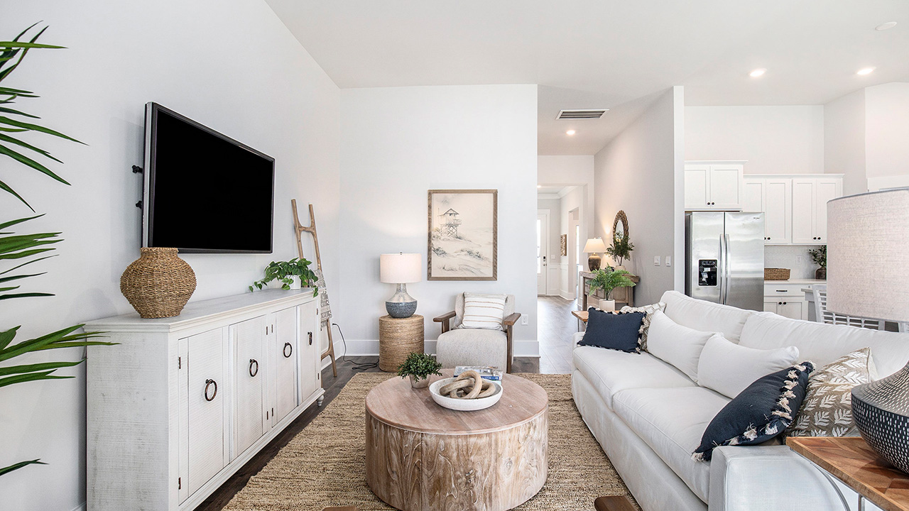 Living area with RevWood flooring in the Litchfield in Lexington, SC