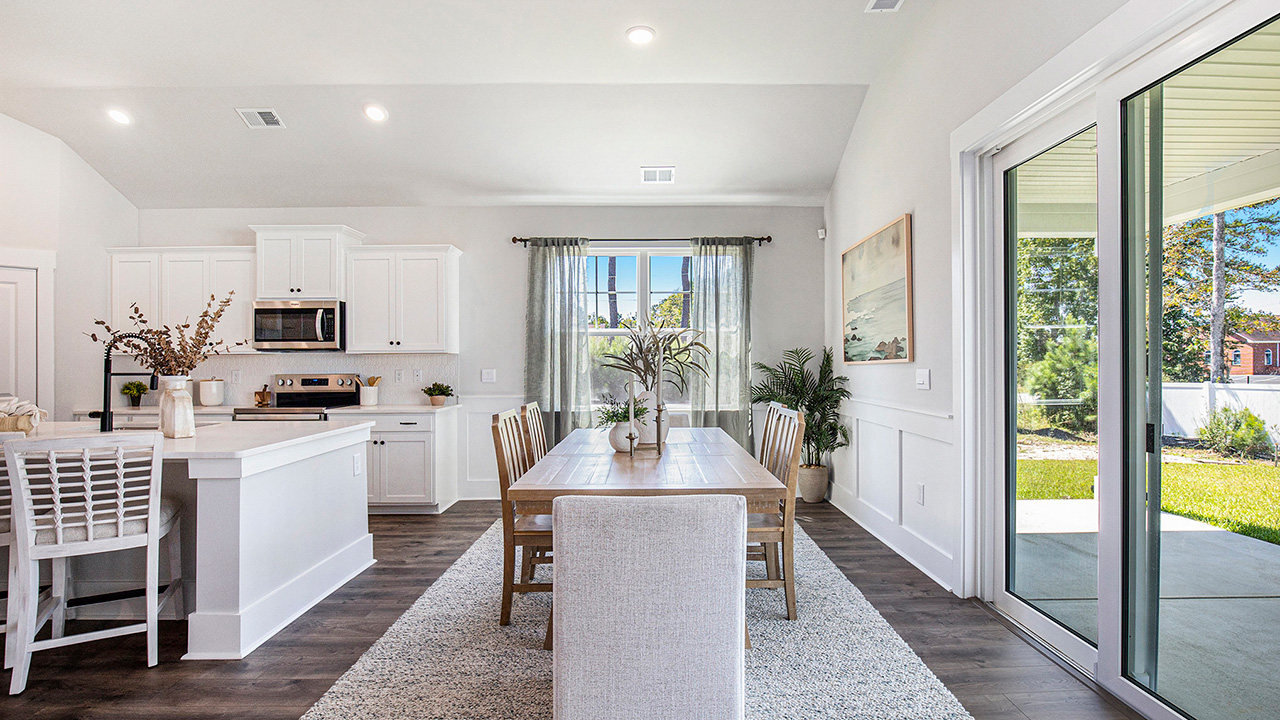 Open concept kitchen and dining areas