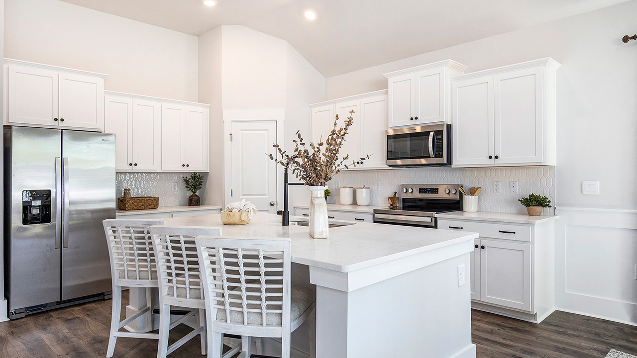 White quartz countertops in the Litchfield kitchen Lexington, SC