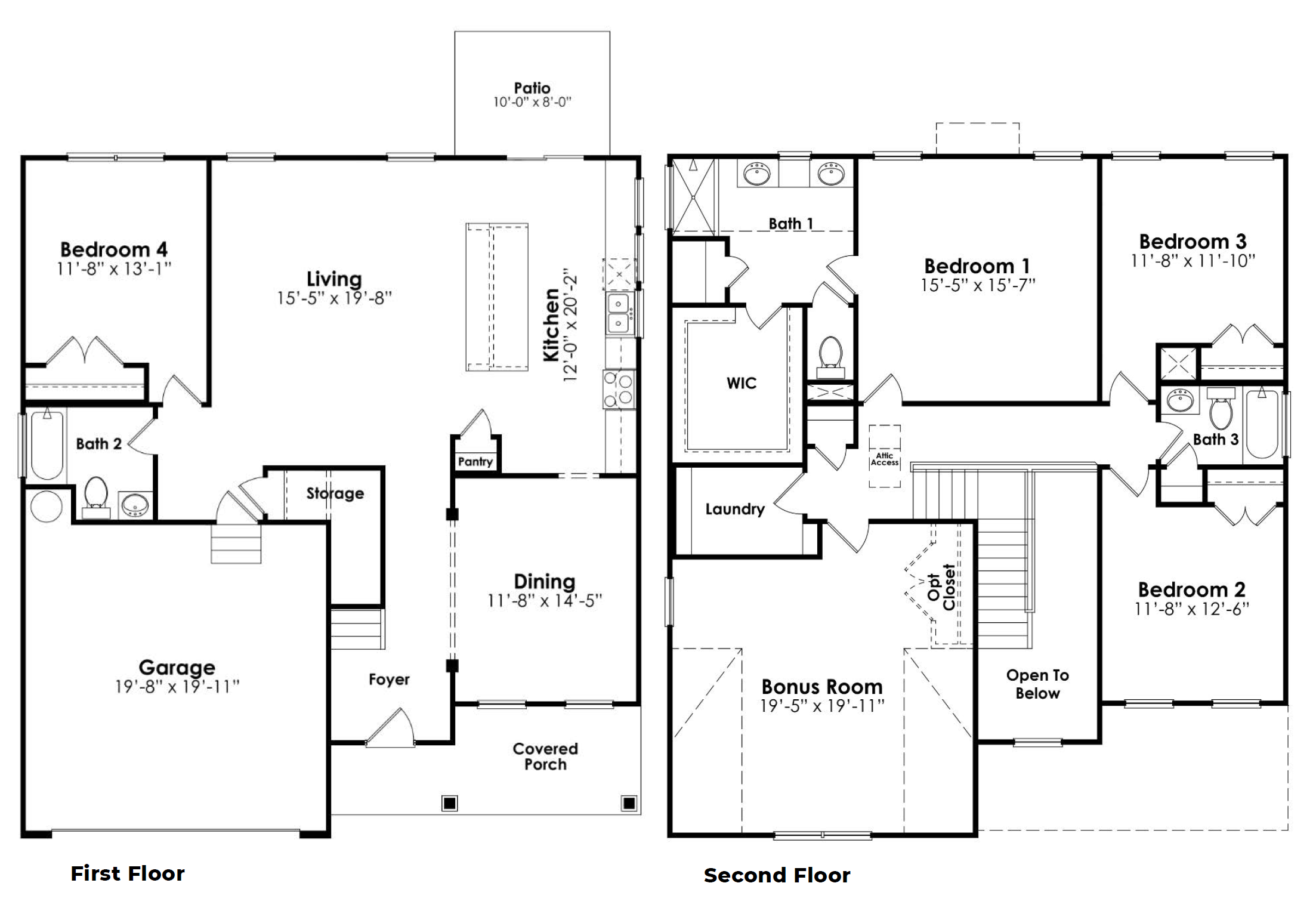 Forrester Floorplan Image with 2-stories and 4 bedrooms in Old Chapin Reserve