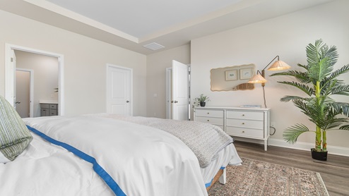 The primary bedroom is off the living area