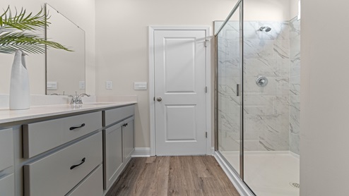 Primary bathroom with a standup shower and double vanity
