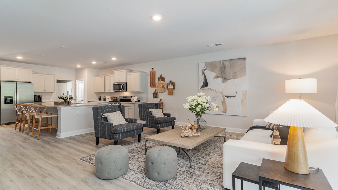 Open-concept first floor in the Tillman in Old Chapin Reserve