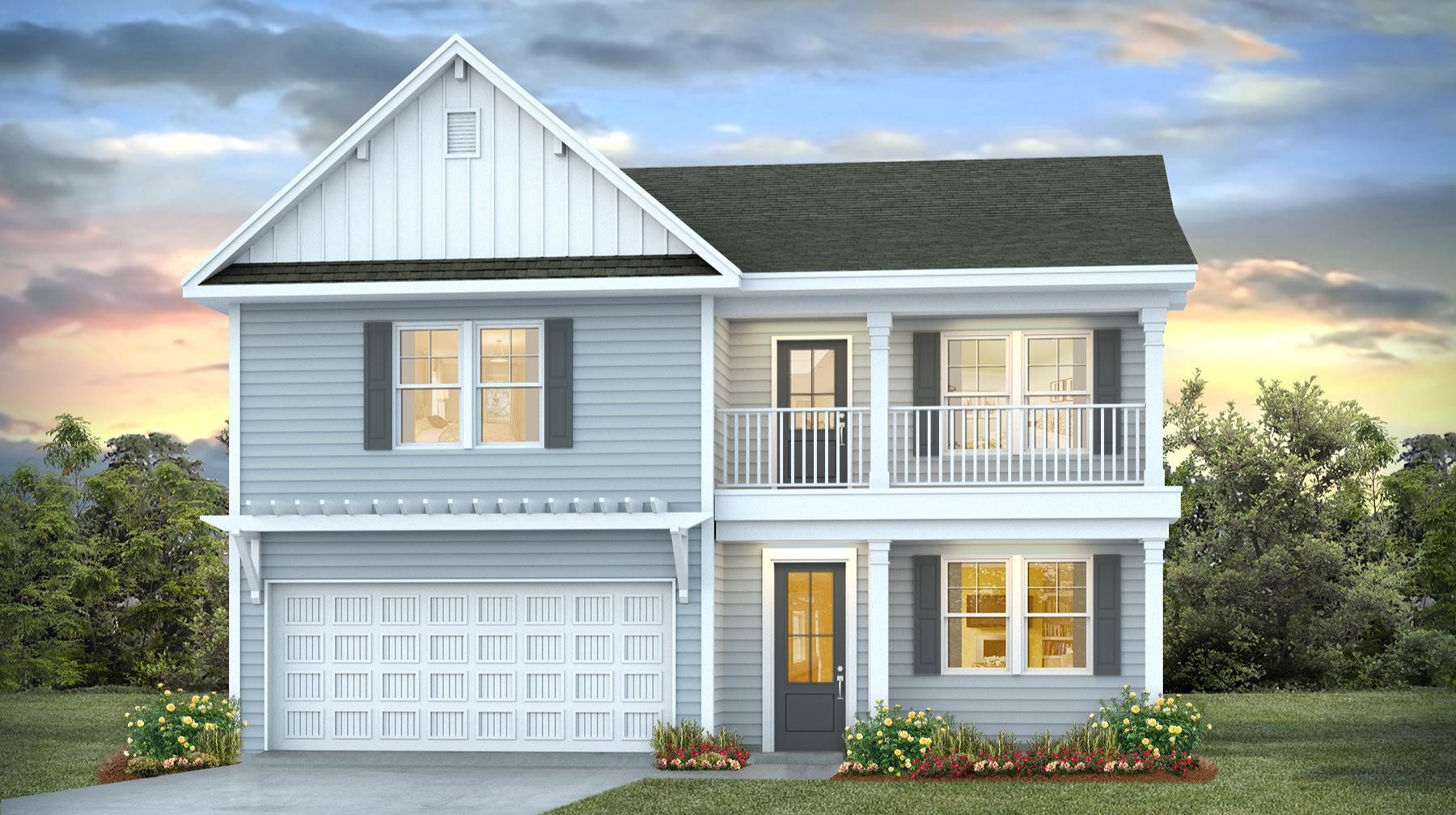 Tillman E elevation in Old Chapin Reserve with double-stacked front porch