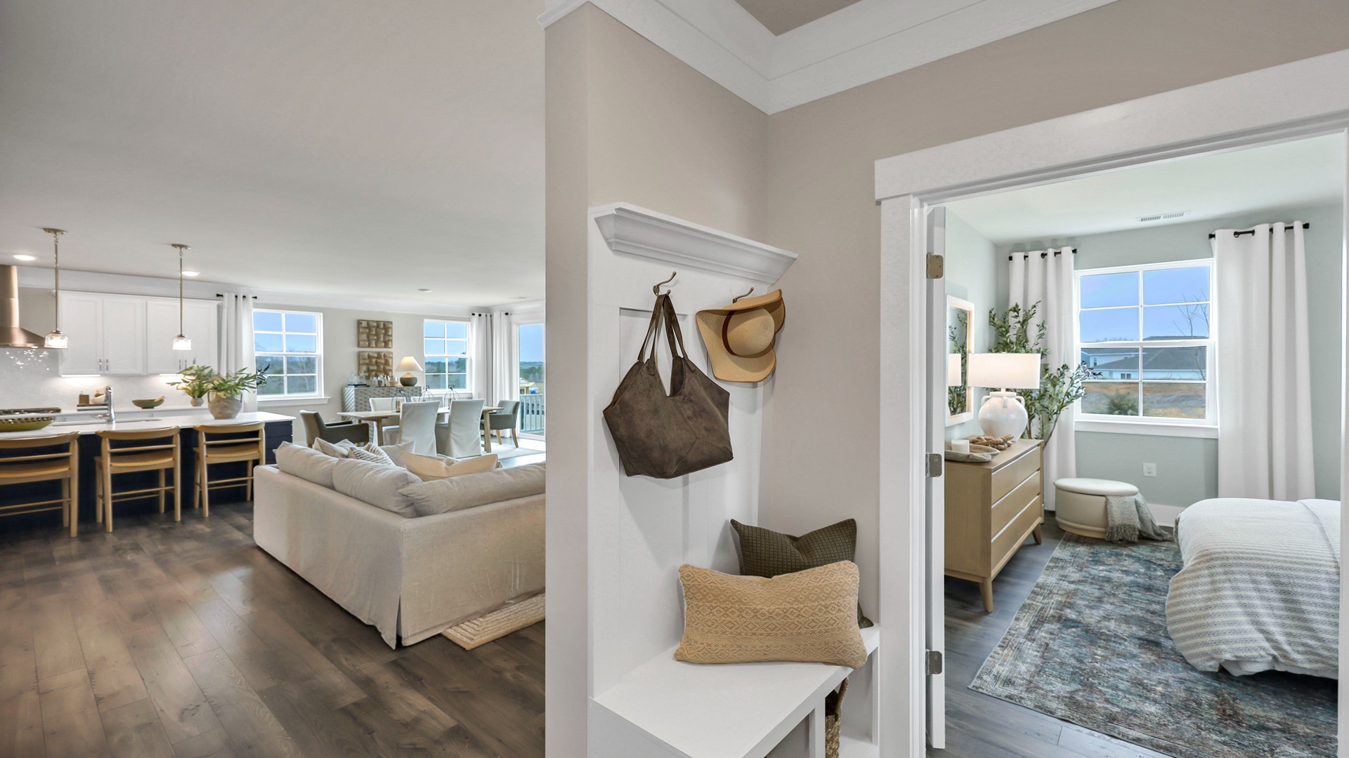 Living area leads to downstairs bedroom