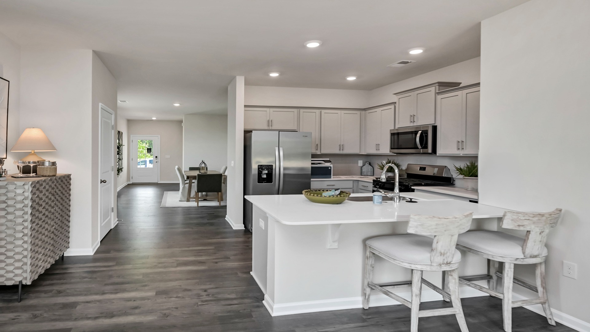 Dining area leads into the kitchen space