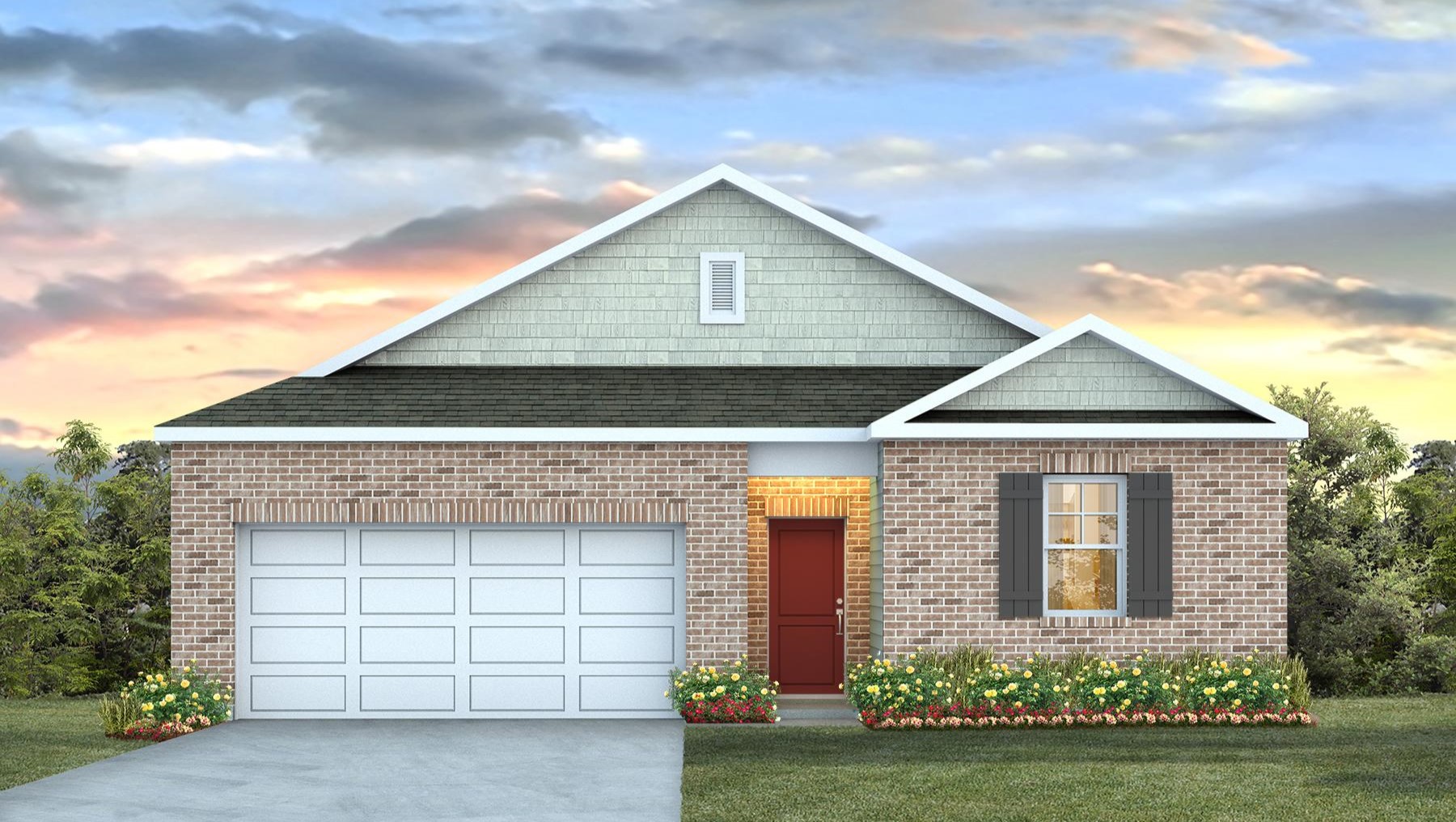 Single-story 3-bedroom home with a 2-car garage and brick exterior