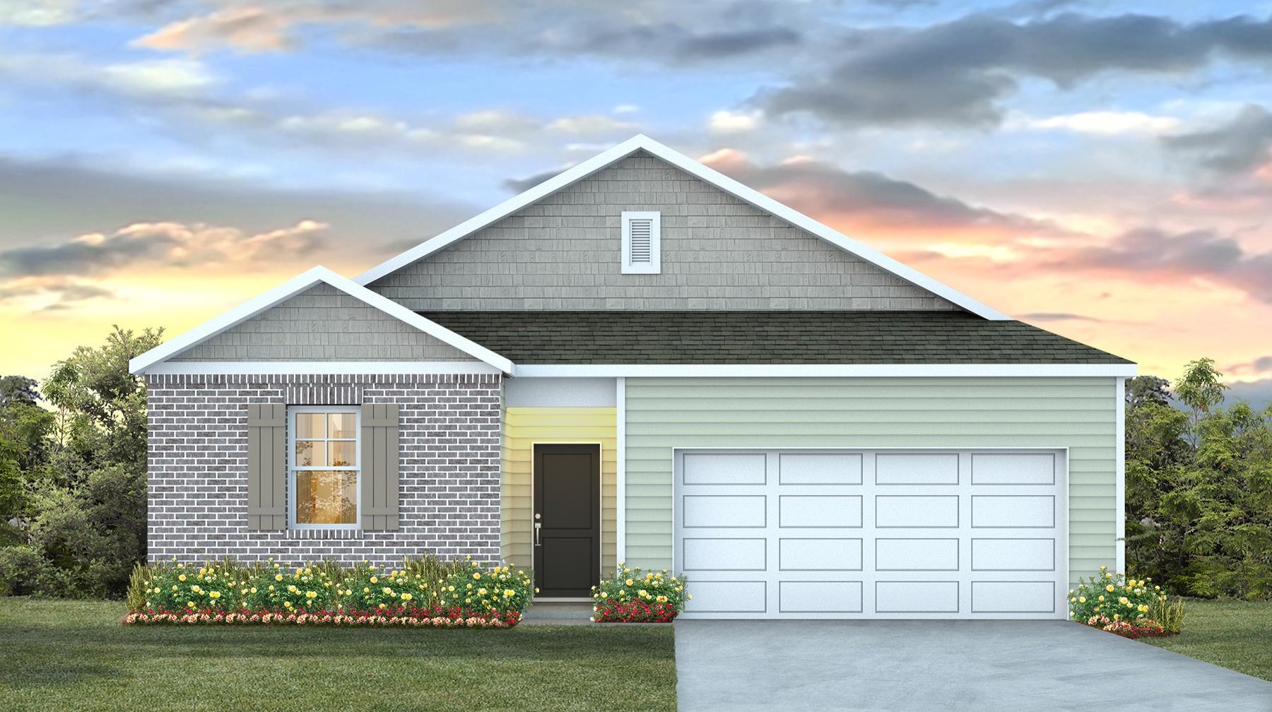 Single story Kerry floorplan for sale in Blythewood with Hardie Plank and brick siding.