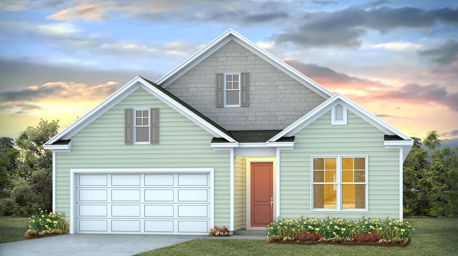Two-story Dover floorplan with a 2-car garage and Hardie Plank siding
