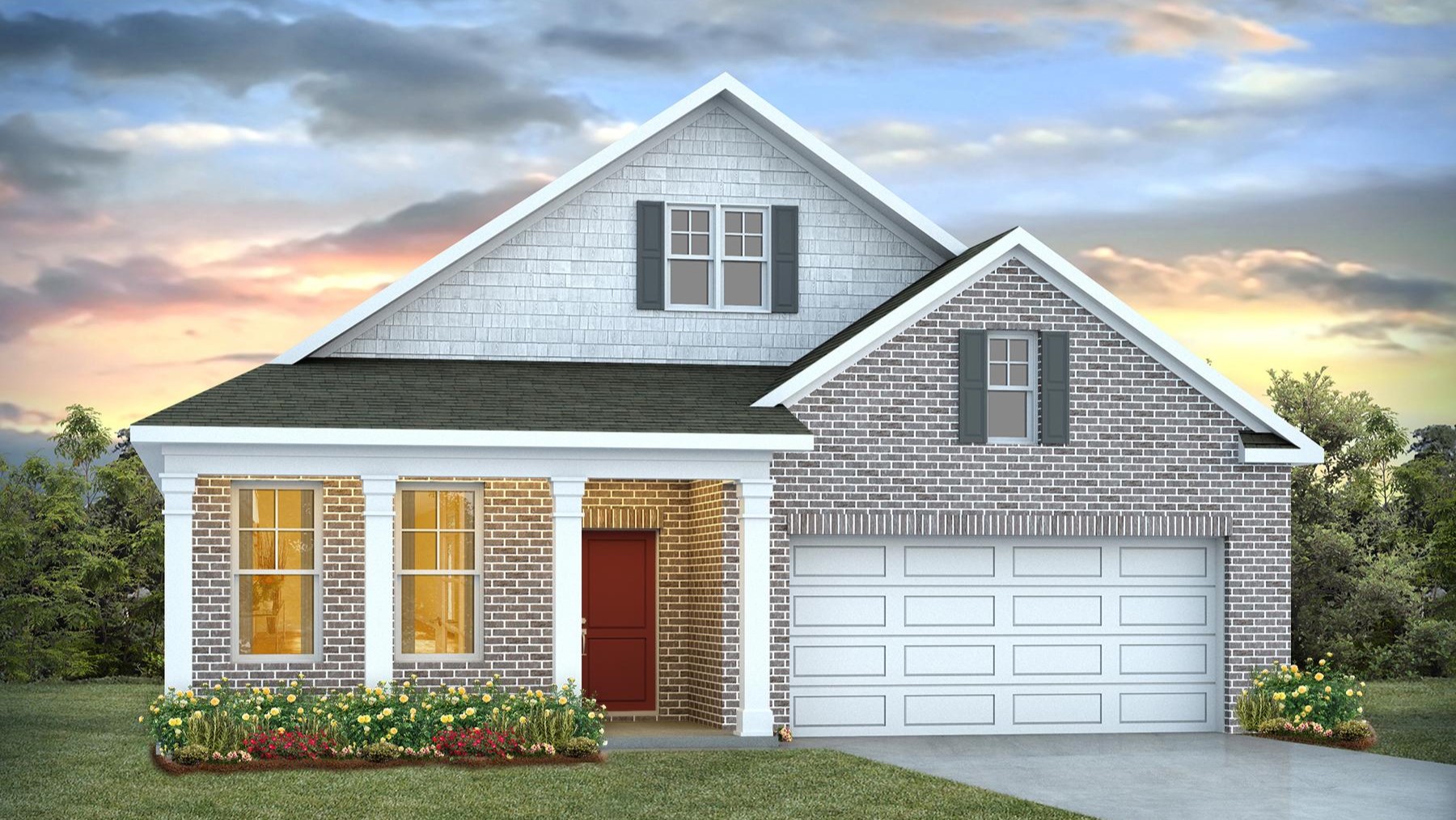 The Dover floorplan with a covered front porch for sale in Blythewood, SC.