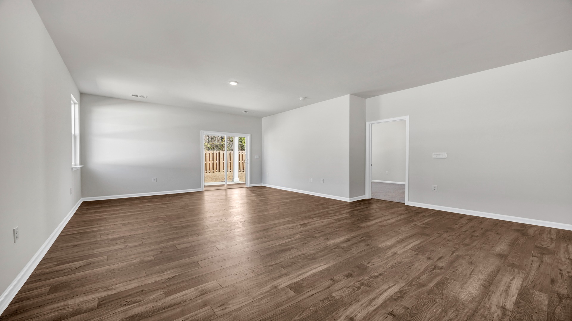 The living and dining areas are open concept.