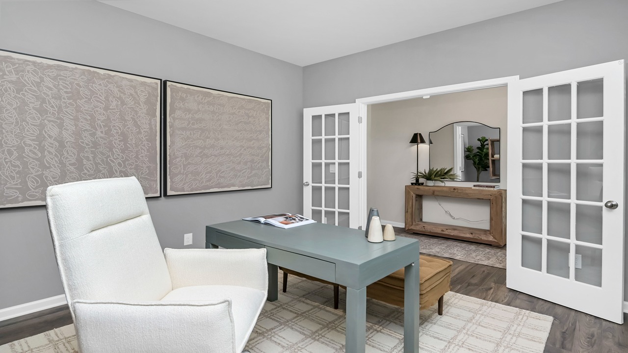 French doors and RevWood flooring in flex space