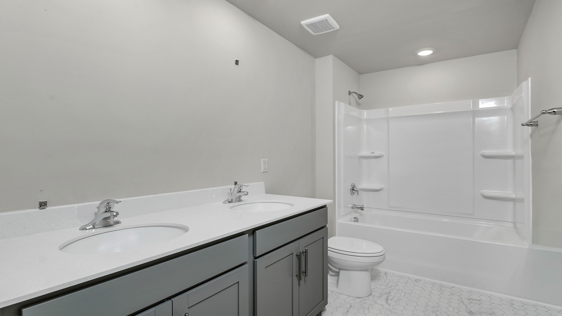 Bathroom 2 upstairs with shower tub combo and double vanity
