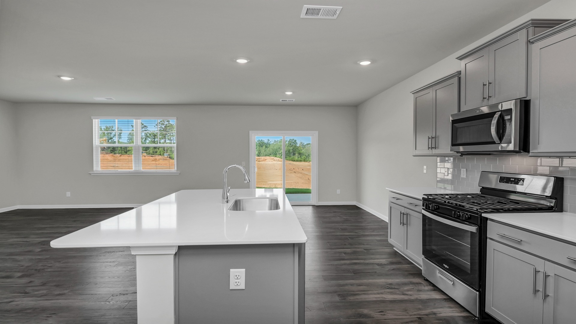 Space for barstool seating at the floating island in the modern kitchen space