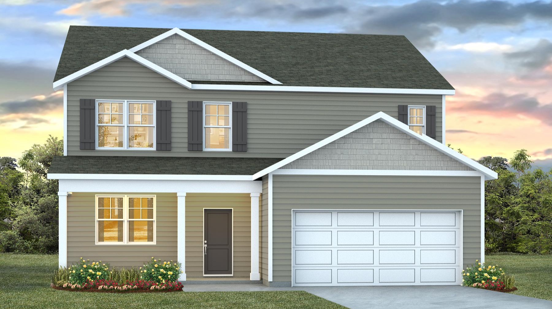 The Elle B elevation features a covered front porch.