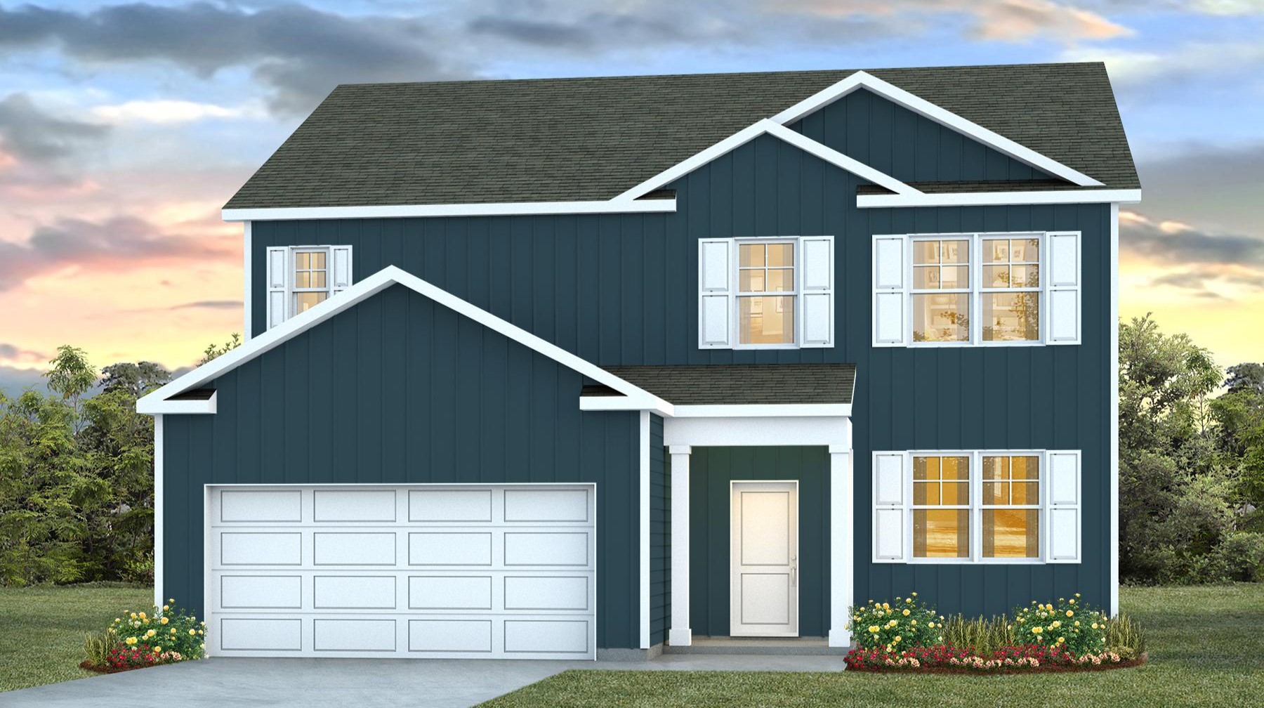 The Elle C features Hardie Plank siding and a 2-car garage.