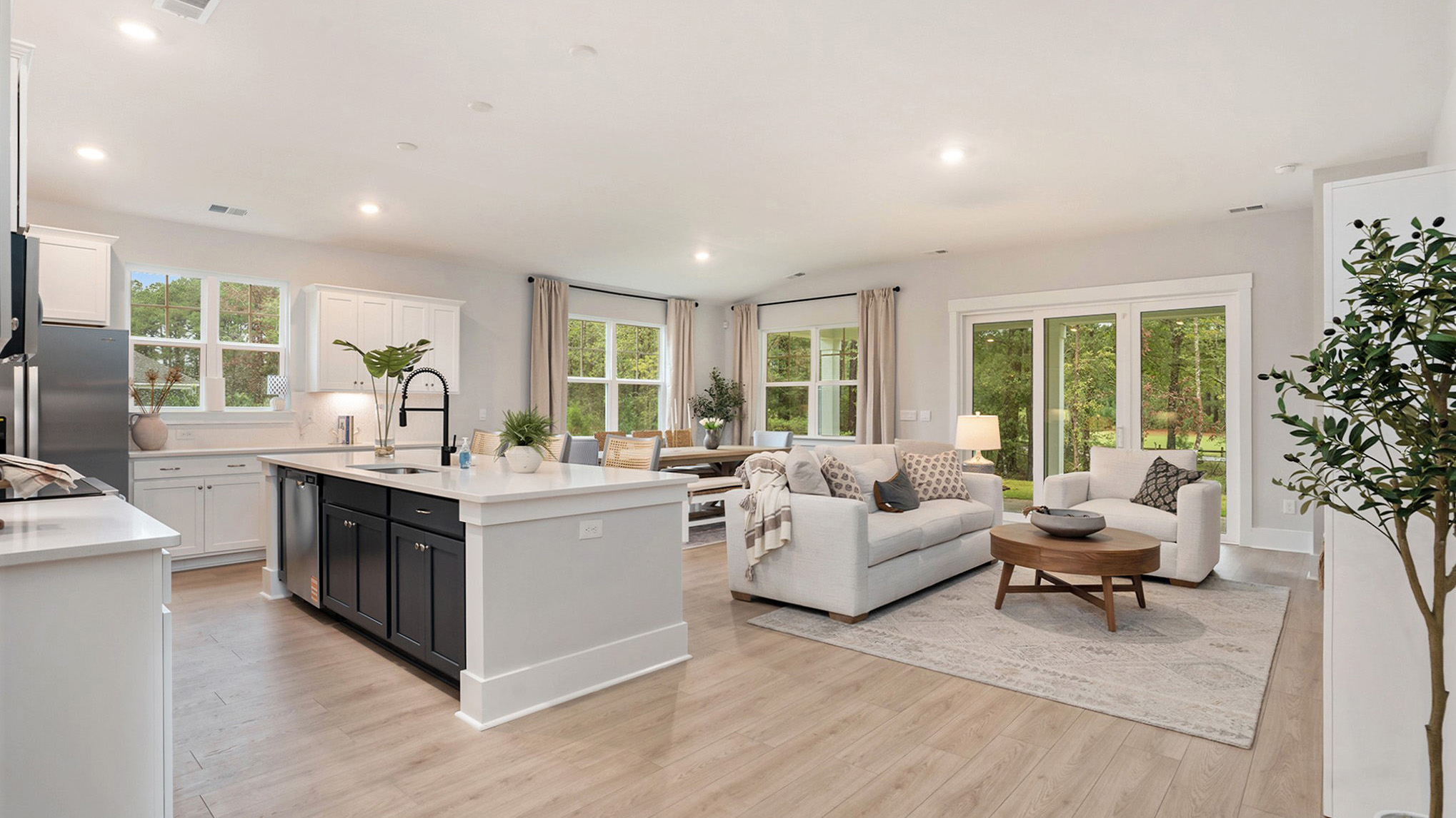 Completely open concept main living areas in new construction home for sale in Dorset Ridge
