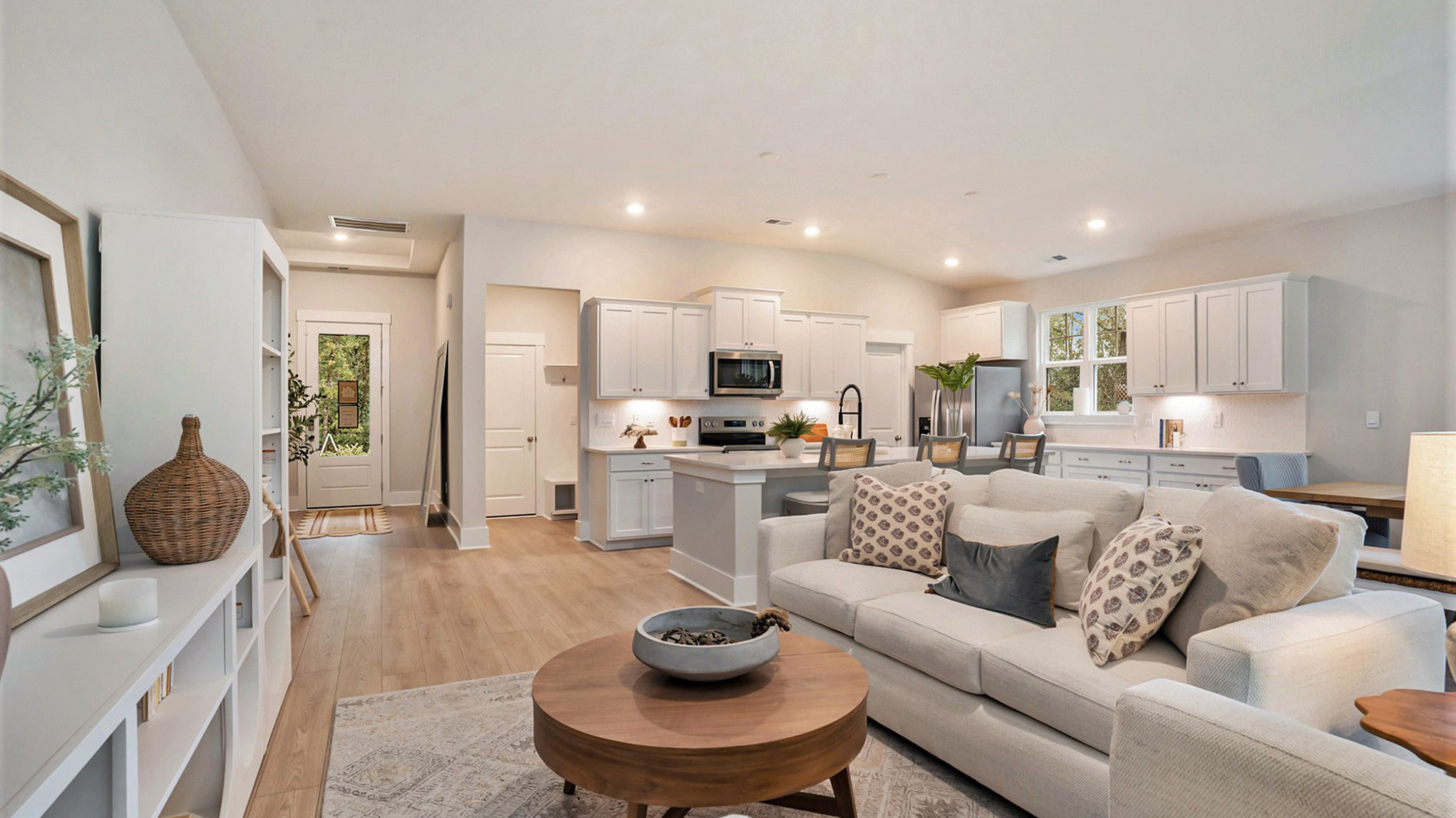 View of the kitchen space from the living area of the Eaton floorplan