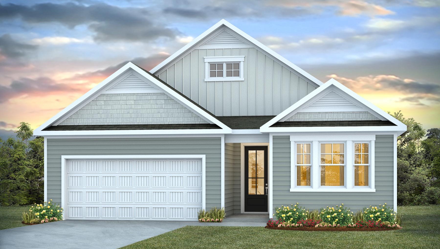 Bradford A elevation with a 2-car garage and Hardie Plank siding