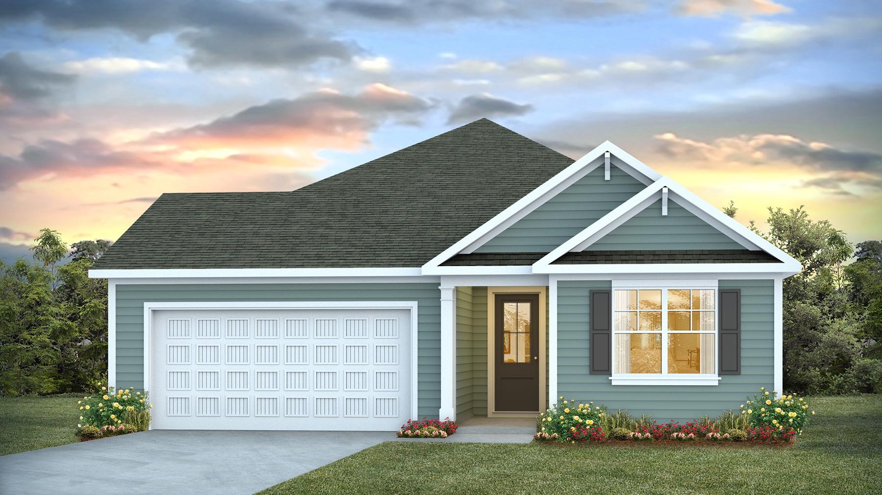 Litchfield A elevation with a 2-car garage and Hardie Plank siding