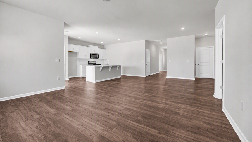 Completely open concept living, dining and kitchen areas in new house for sale in Sumter