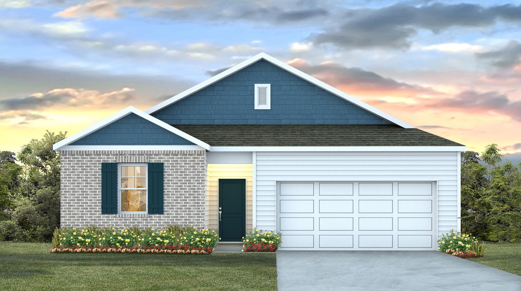 2-car garage and partial brick siding on Kerry elevation C