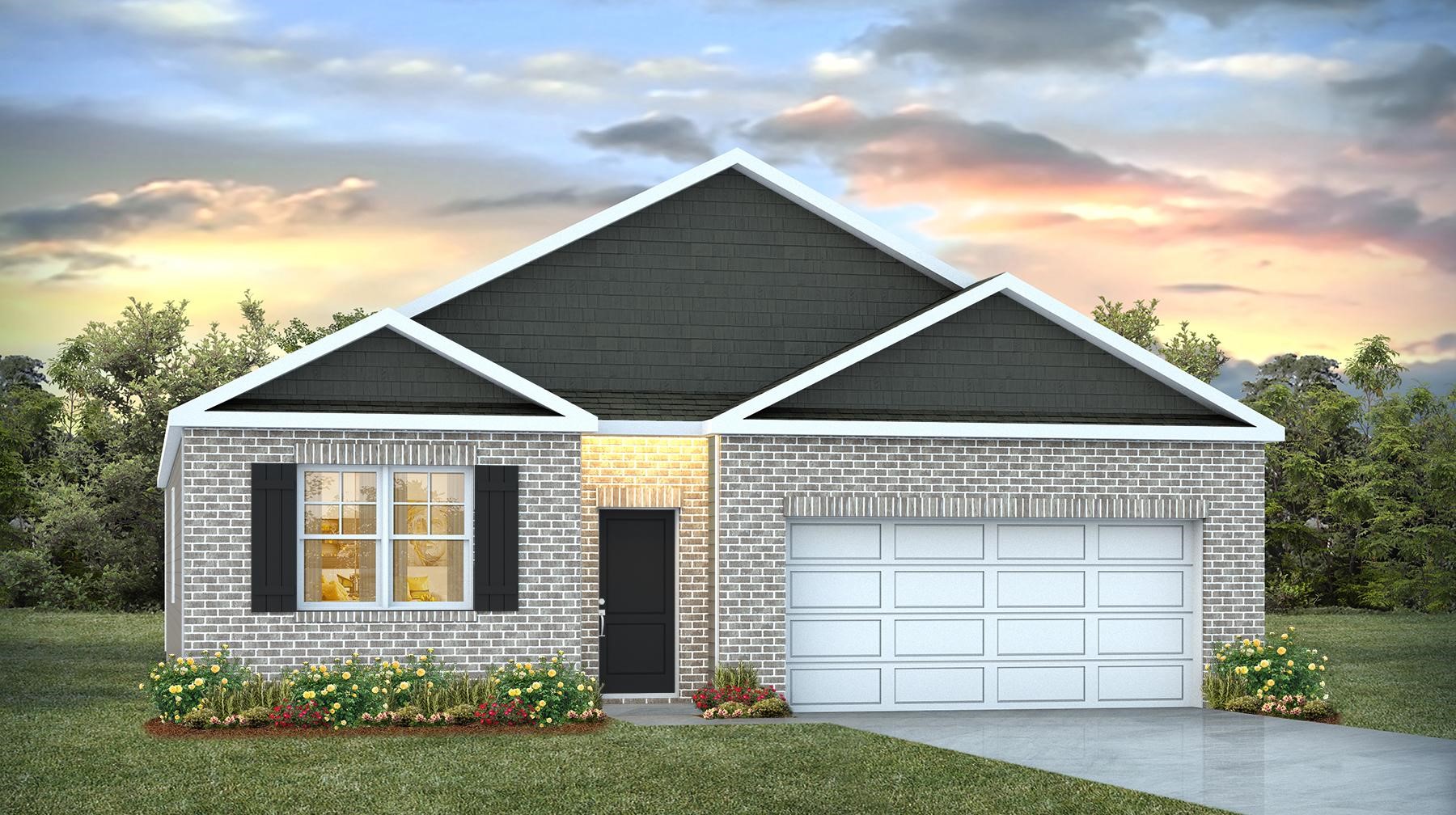 Partial brick siding on the Cali F with a 2-car garage