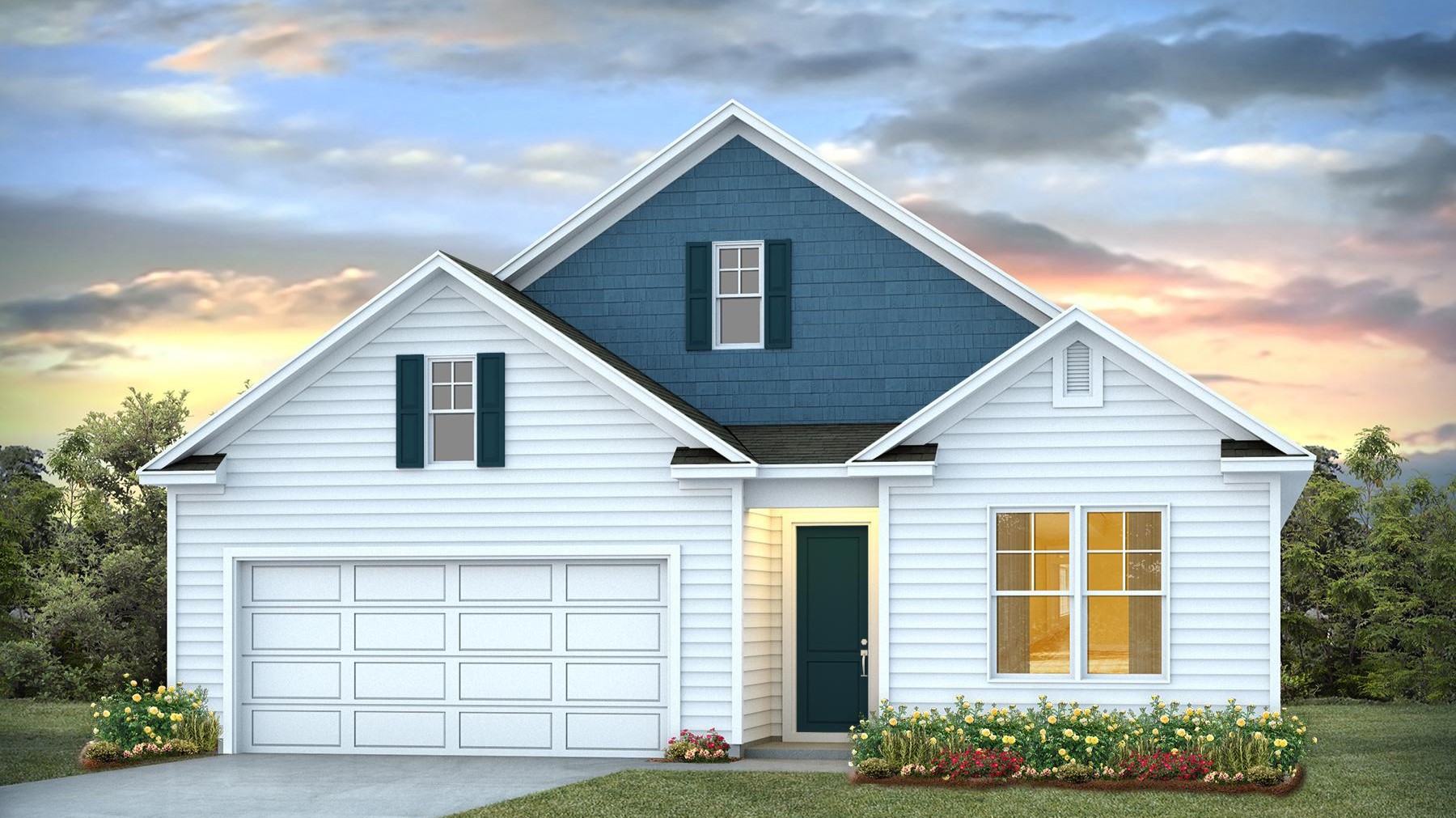 Dover elevation A with a 2-car garage and 3-4 bedrooms