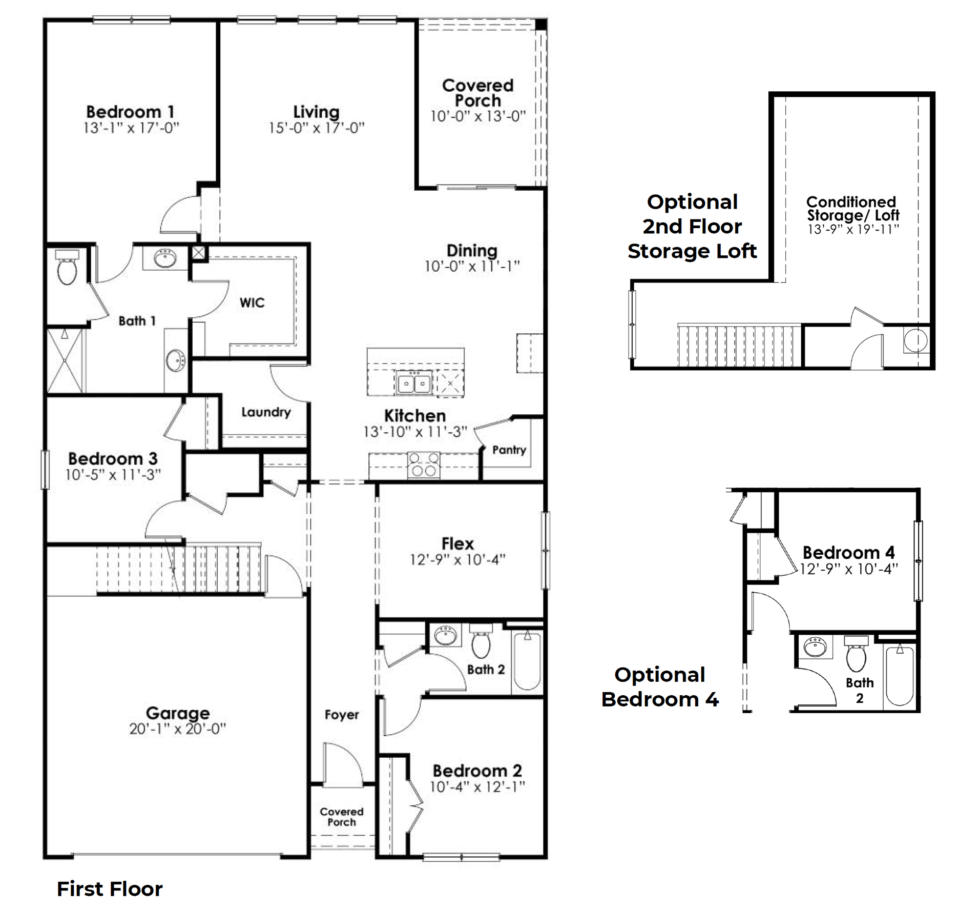 Dover floorplan image with options like a fourth bedroom and second story