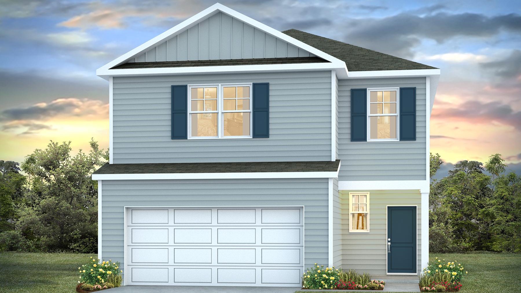Manning A elevation with a 2-car garage and vinyl siding