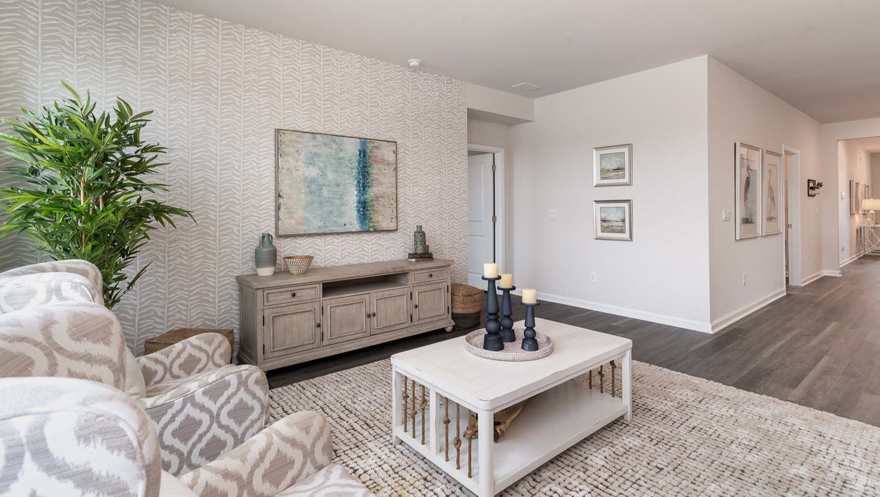 Open Dover living area with vinyl floors