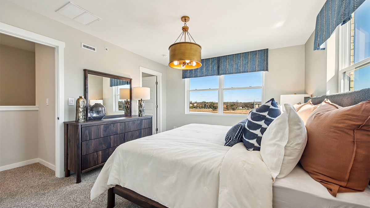 primary bedroom with large windows and natural light
