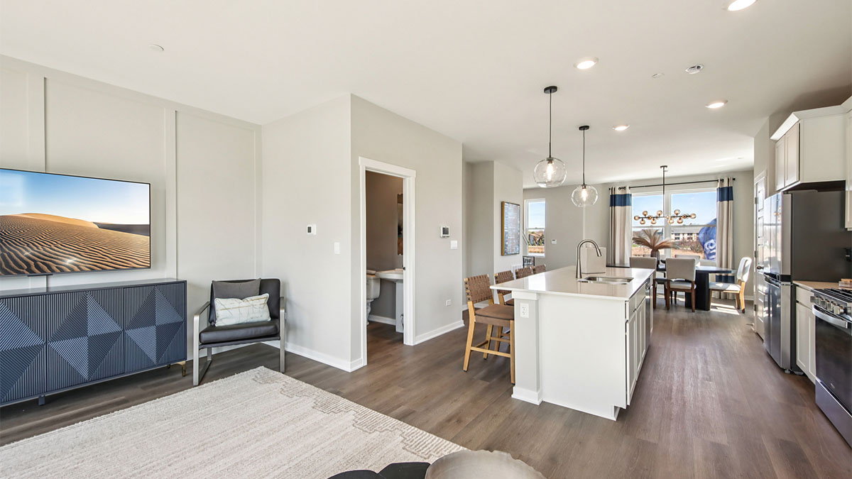 open concept living room with view of kitchen