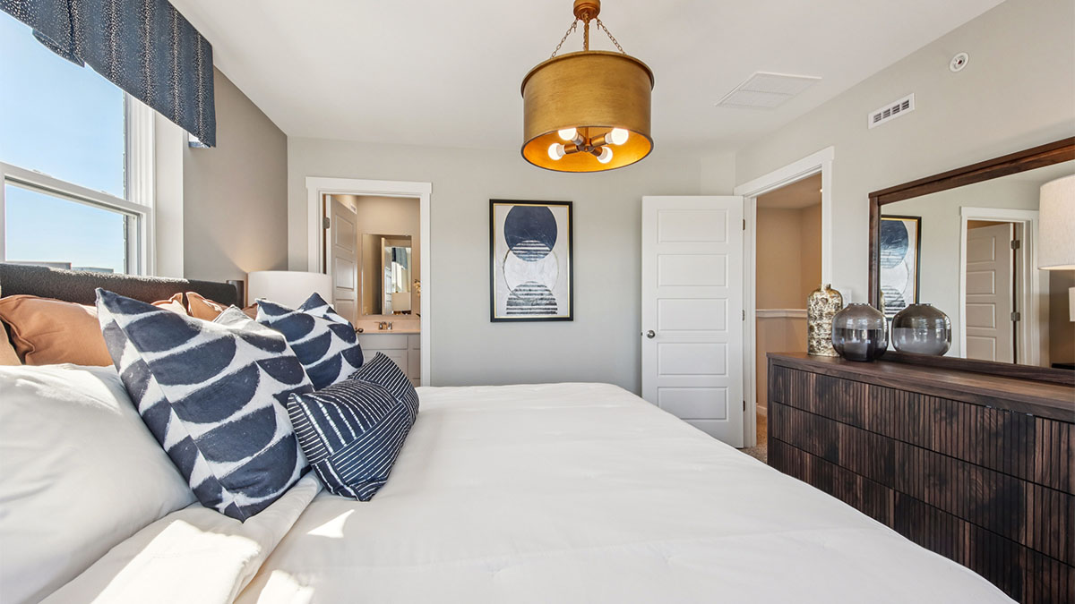 primary bedroom with large windows and natural light