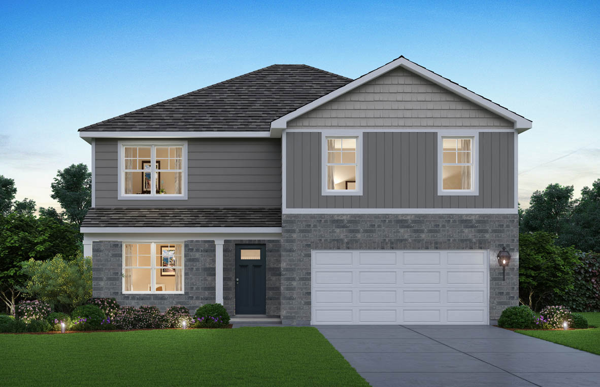 Rendering of front exterior of home.