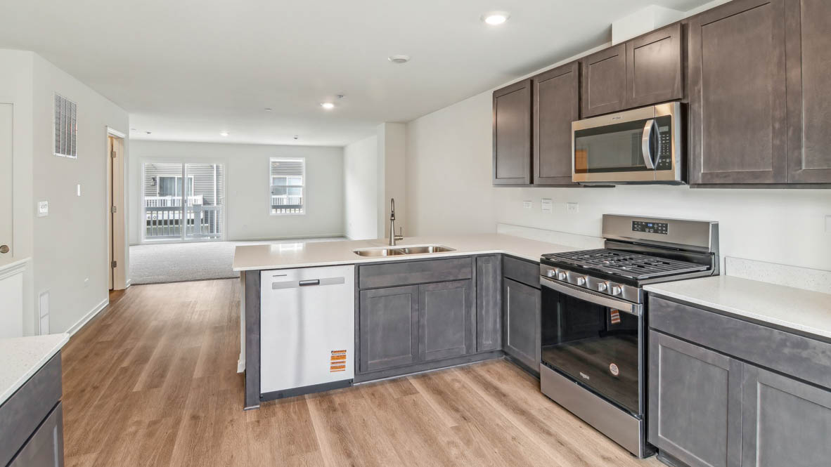 Kitchen overlooking dining area
