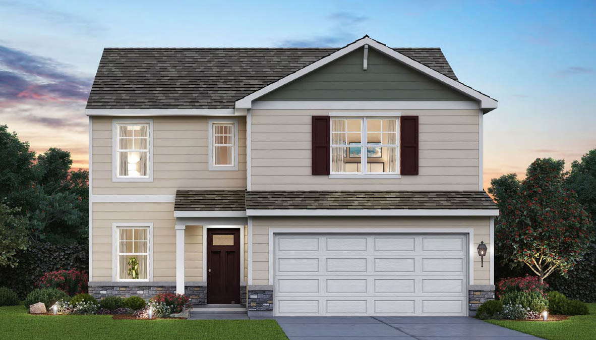 Exterior two-story home with cladding