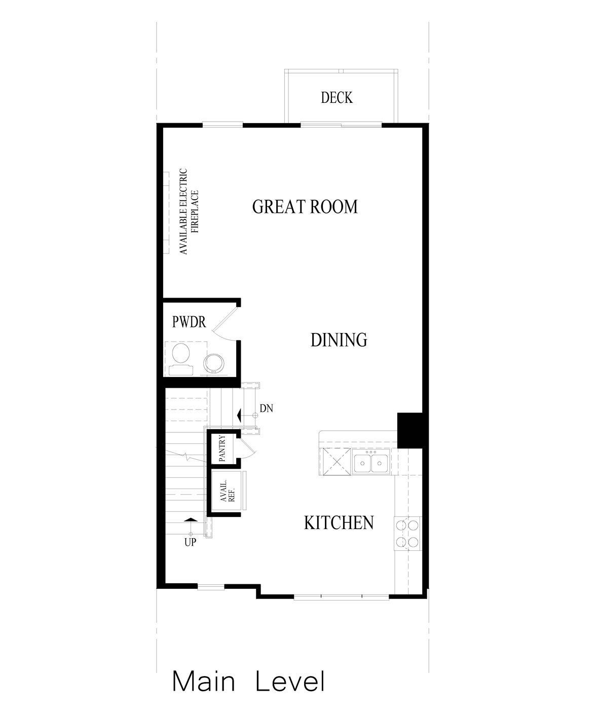 monroe main level floorplan with great room kitchen and dining room