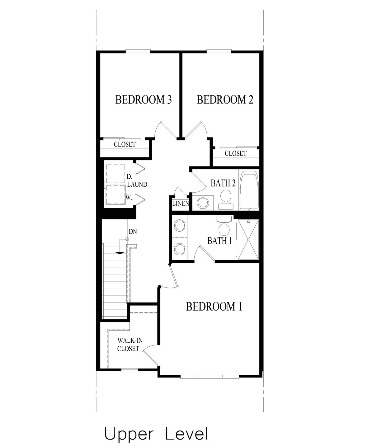 grant floorplan with primary bedroom, secondary bedrooms, laundry closet and two full bathrooms