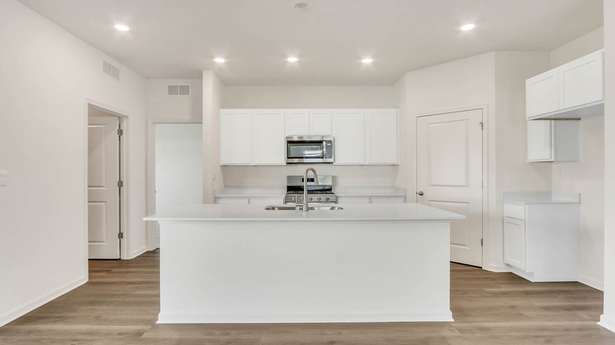 Large kitchen island overlooking great room