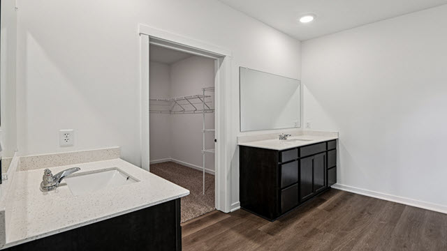 Interior bathroom with two sinks