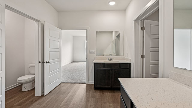 Interior bathroom with two sinks
