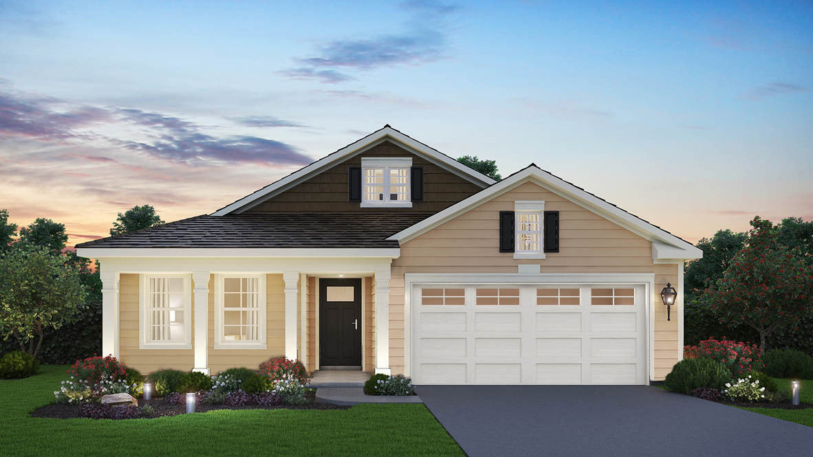 Rendering of Dover exterior with front porch and vinyl siding