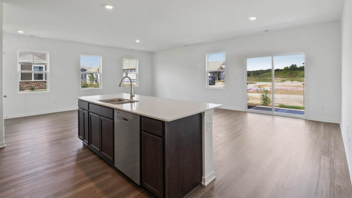 Kitchen island overlooking dining room