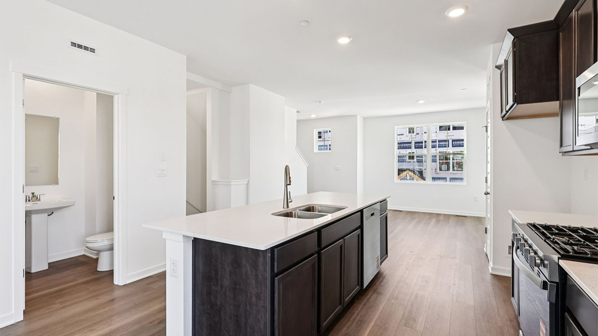 kitchen with quartz countertops and island