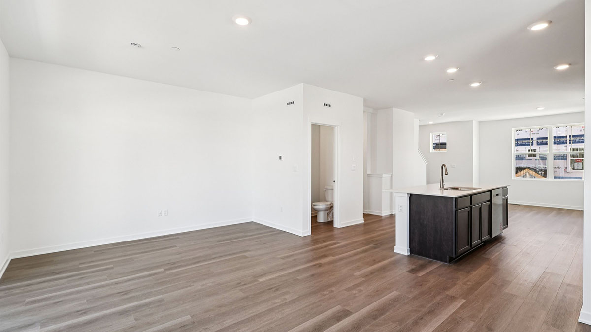 spacious kitchen and living area