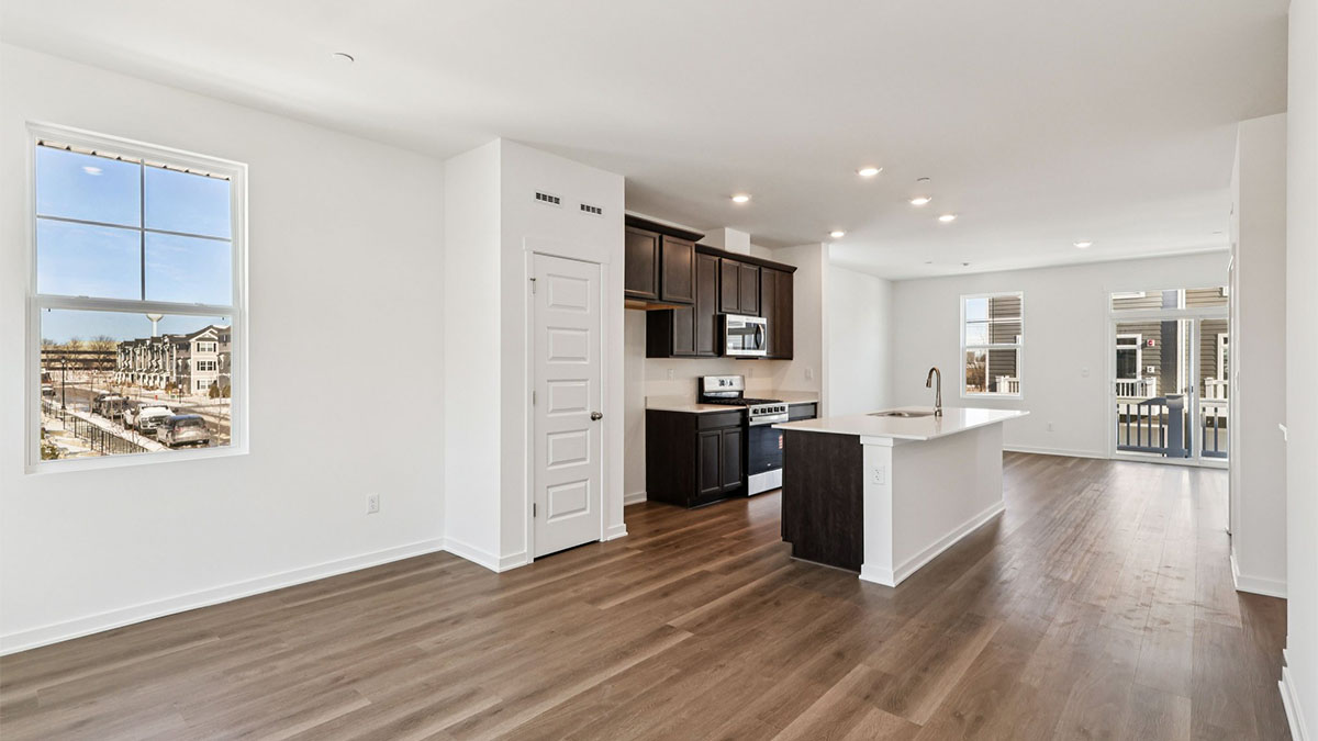 spacious kitchen and living area