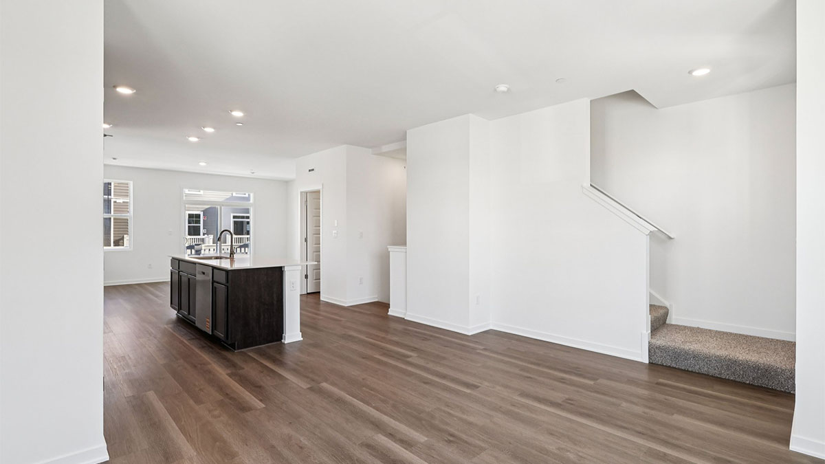 spacious kitchen and living area